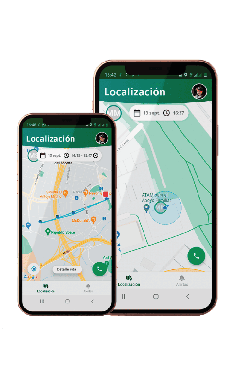 Aplicación móvil Gelpy de Novaltia mostrando en pantalla la localización y rutas de pacientes dependientes.
